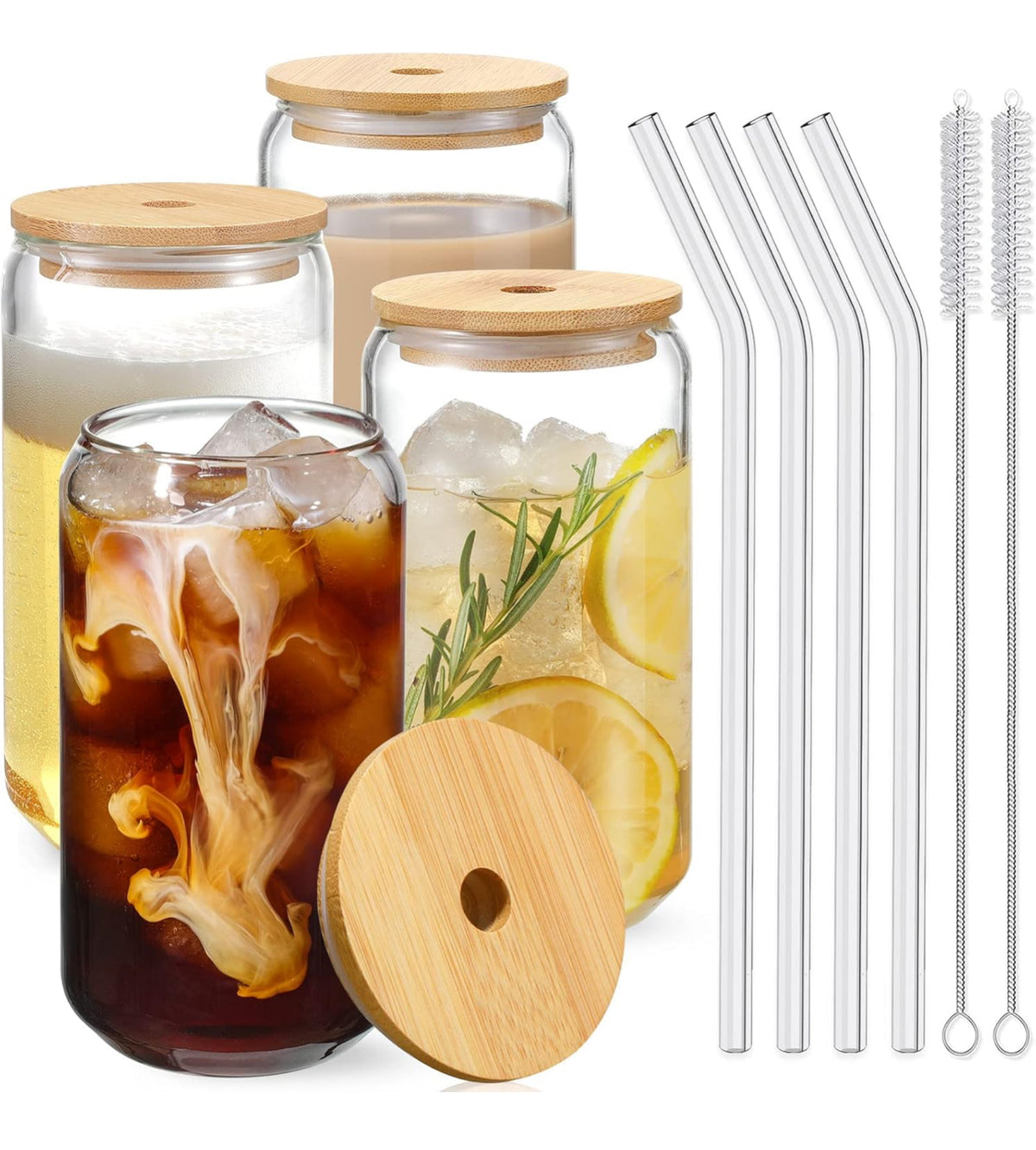 Tasse et paille en verre couvercle en bambou