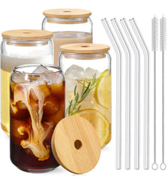 Tasse et paille en verre couvercle en bambou