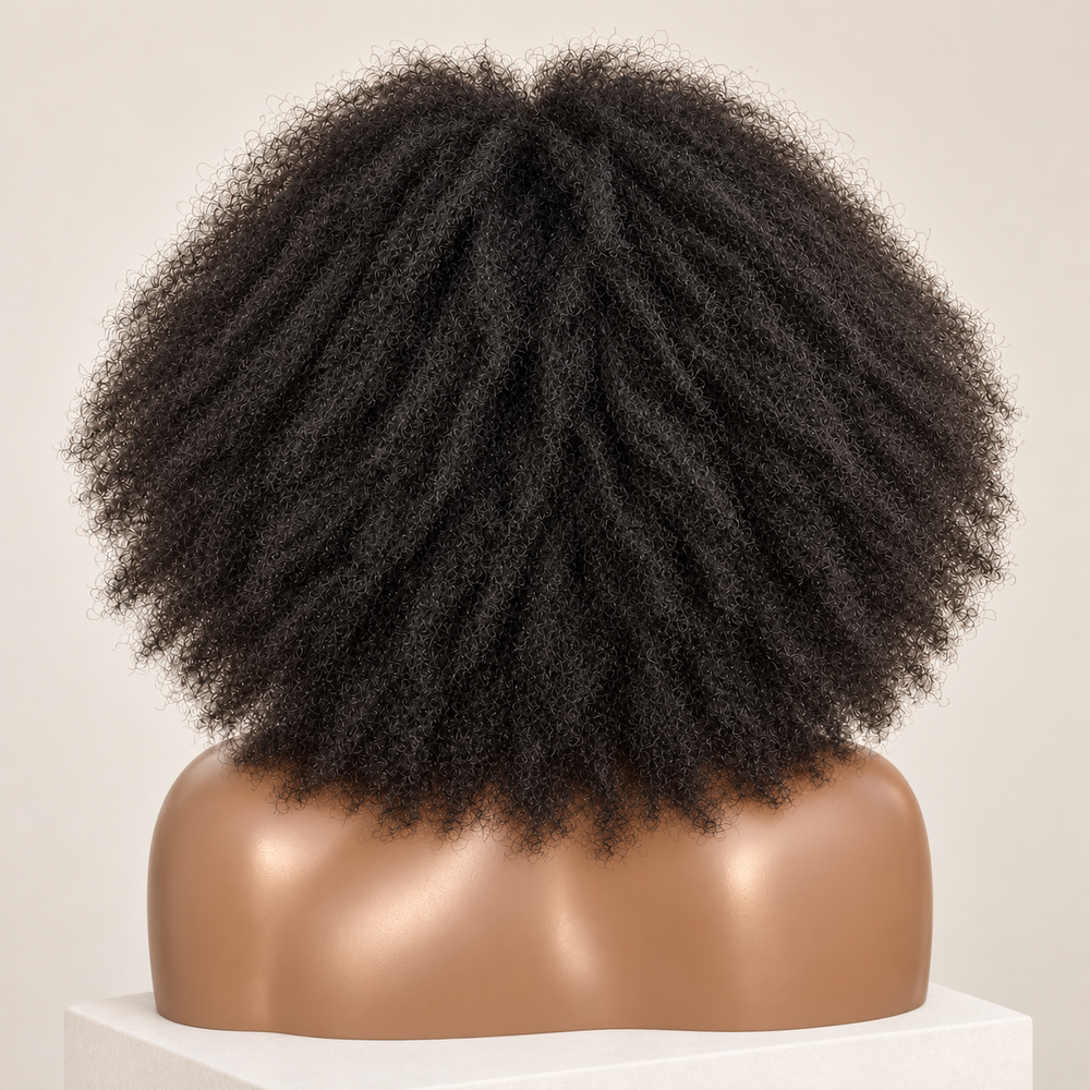 Perruque AMINA Virgin, texture crépue 4C — vue de dos sur mannequin