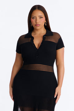 Robe CAROLINE noire, détail de la coupe sur une seconde silhouette